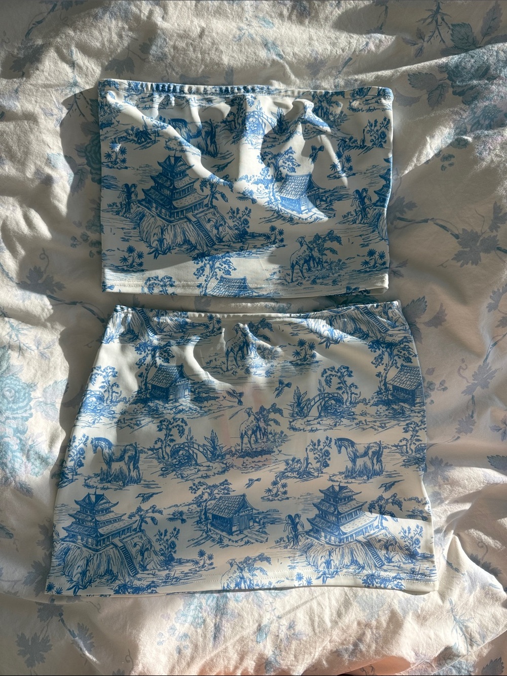 Edikted Blue and White Toile Matching Skirt Set
